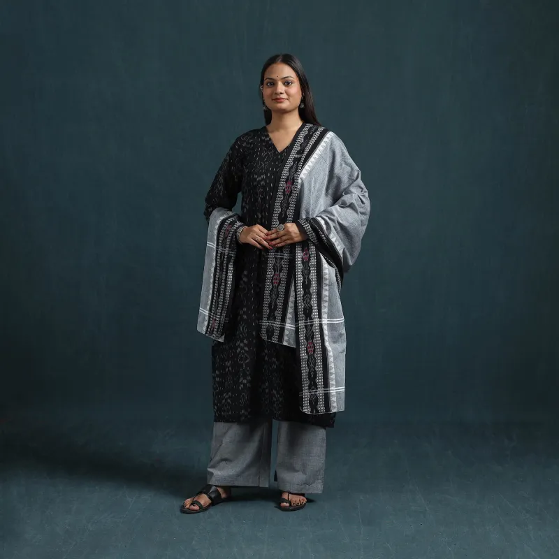 Black - Sambalpuri Ikat Pure Cotton Suit Set with Dupatta for women 12 made by Itokri