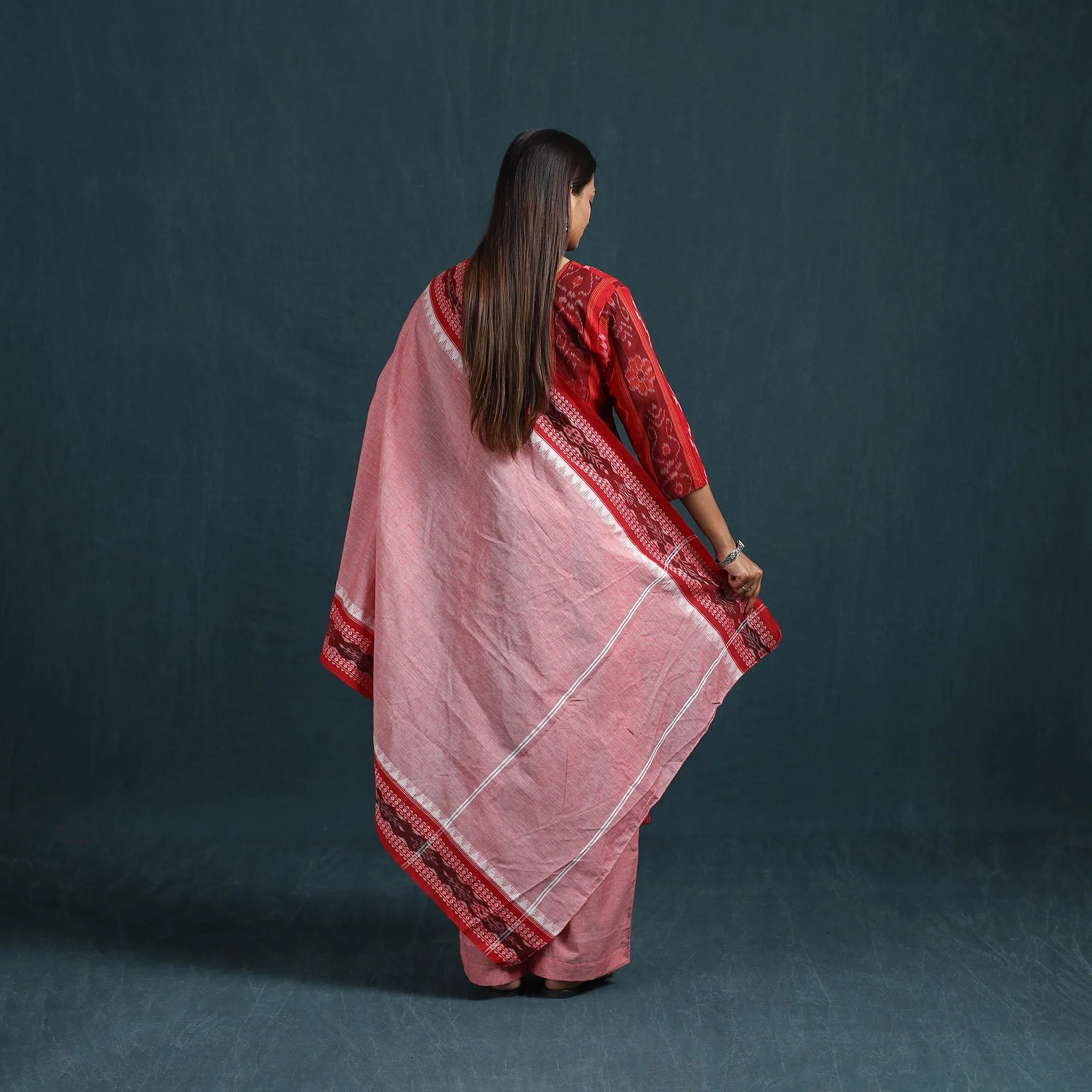 Red - Sambalpuri Ikat Pure Cotton Suit Set with Dupatta for women 11 sold by Itokri product image thumbnail 4