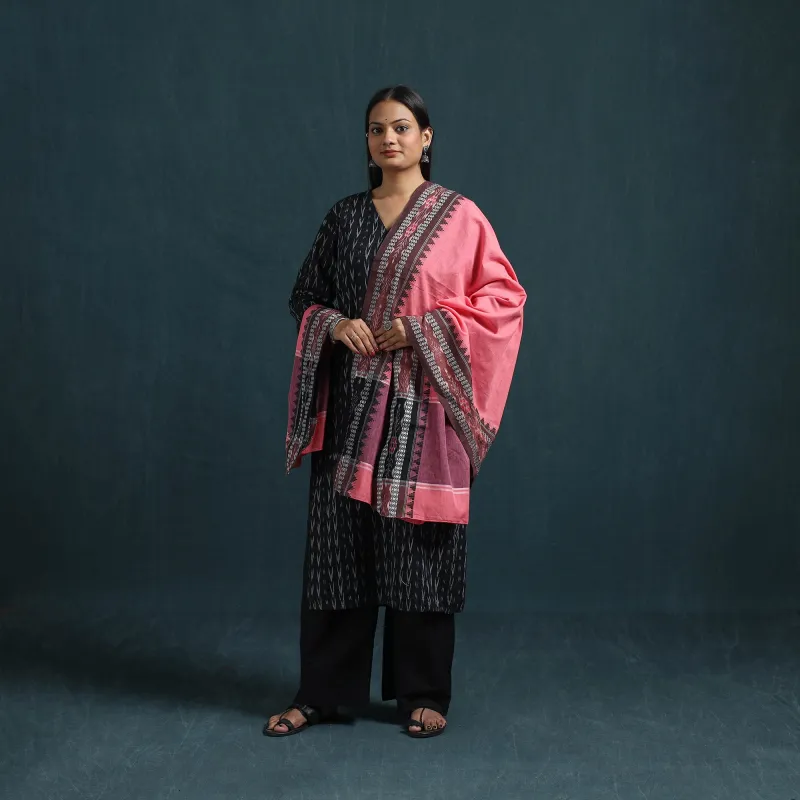 Black - Sambalpuri Ikat Pure Cotton Suit Set with Dupatta for women 10 made by Itokri