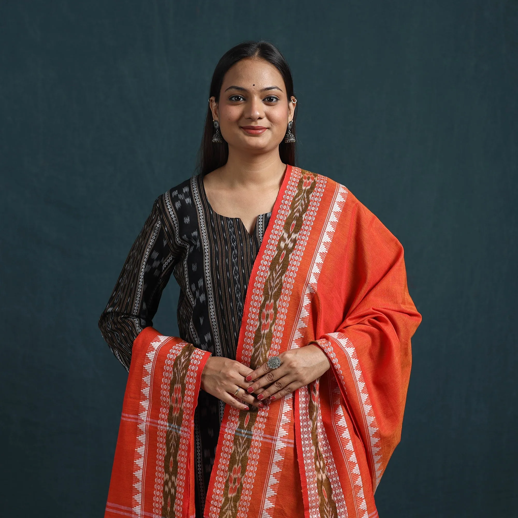 Black - Sambalpuri Ikat Pure Cotton Suit Set with Dupatta for women 09 sold by Itokri product image thumbnail 2
