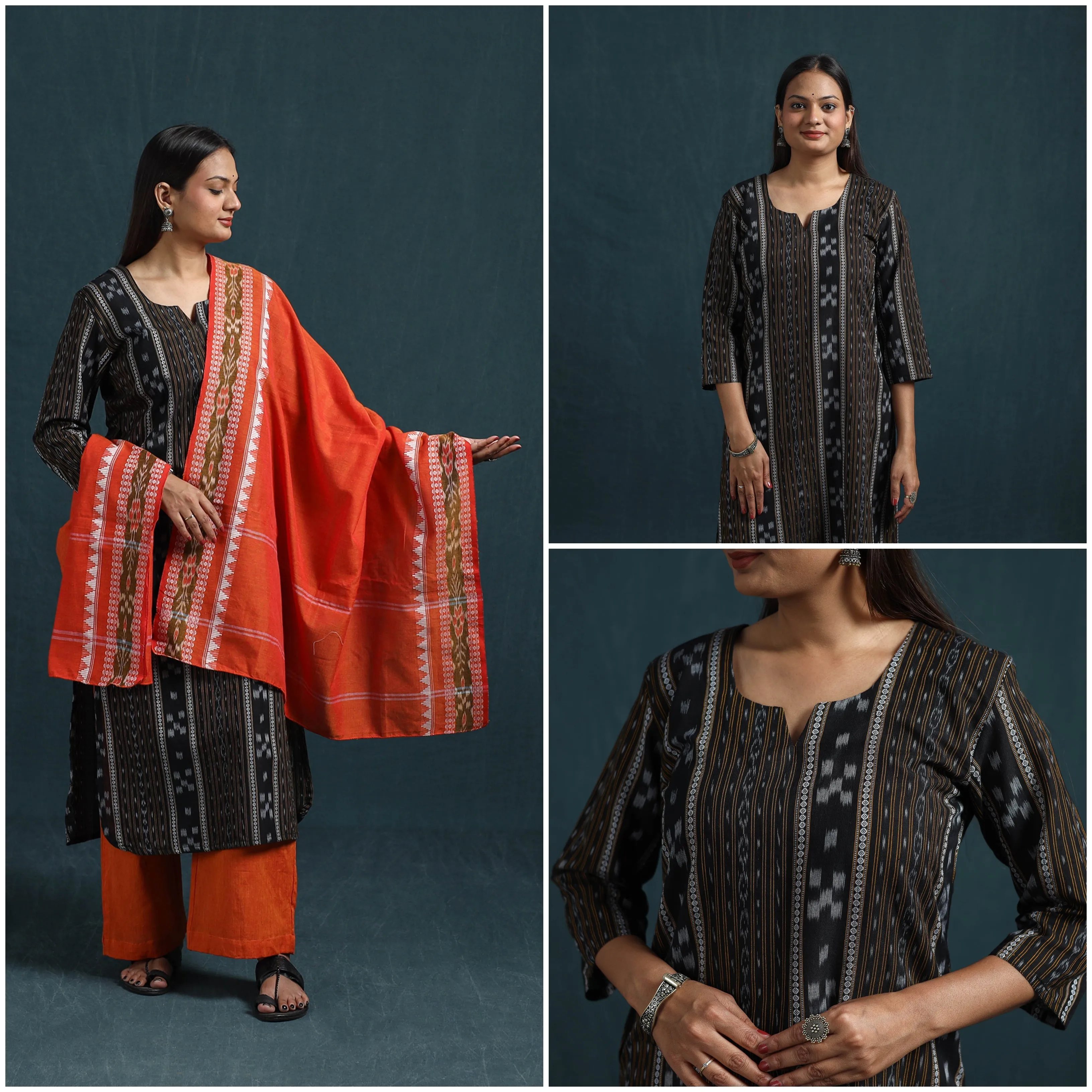 Black - Sambalpuri Ikat Pure Cotton Suit Set with Dupatta for women 09 sold by Itokri product image thumbnail 3