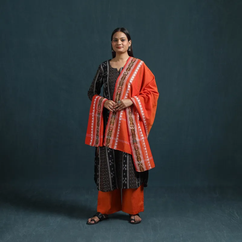 Black - Sambalpuri Ikat Pure Cotton Suit Set with Dupatta for women 09 made by Itokri