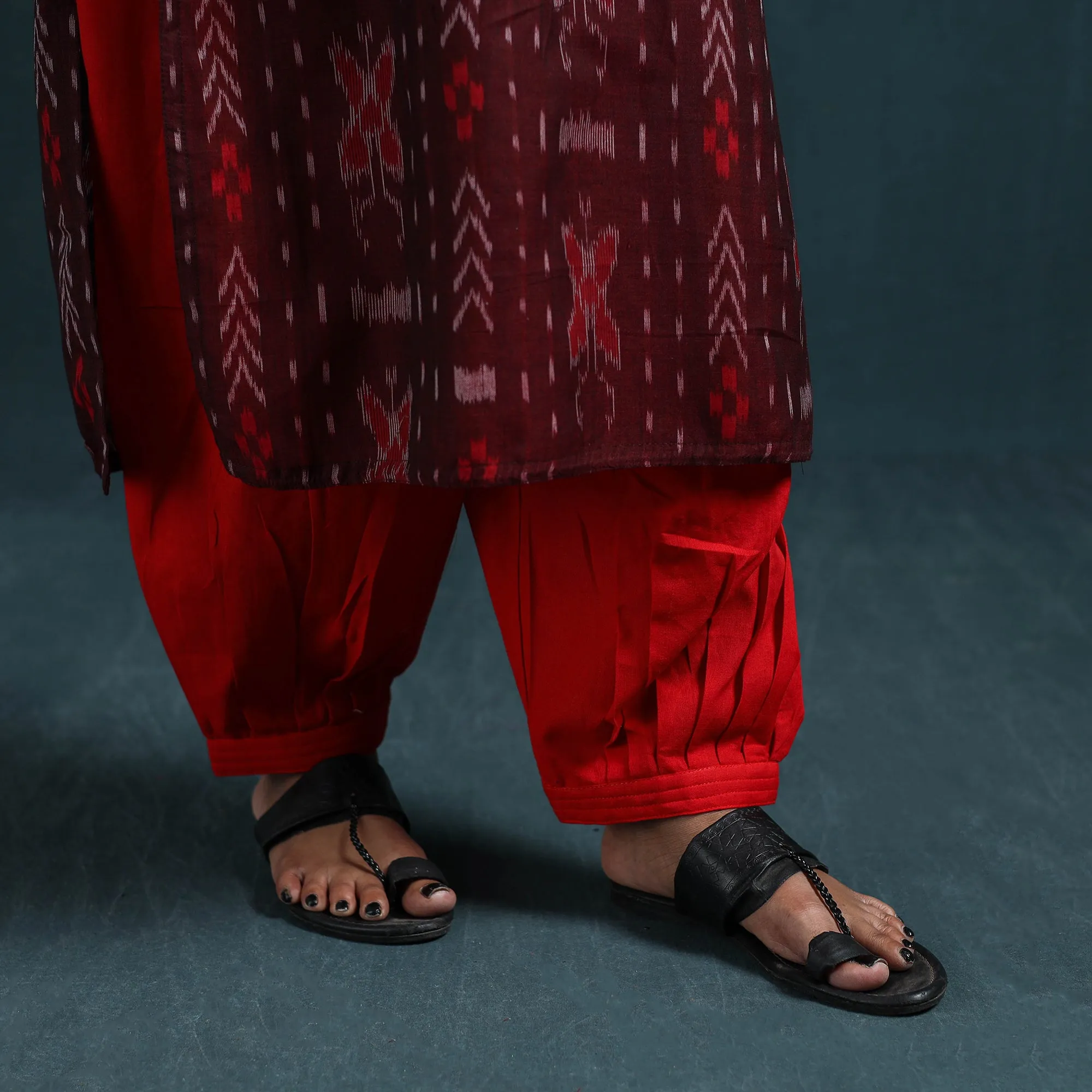 Maroon - Sambalpuri Ikat Pure Cotton Suit Set with Dupatta for women 01 sold by Itokri product image thumbnail 5
