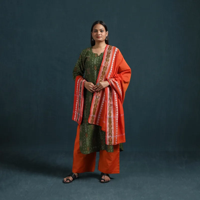 Green - Sambalpuri Ikat Pure Cotton Suit Set with Dupatta for women 06 made by Itokri