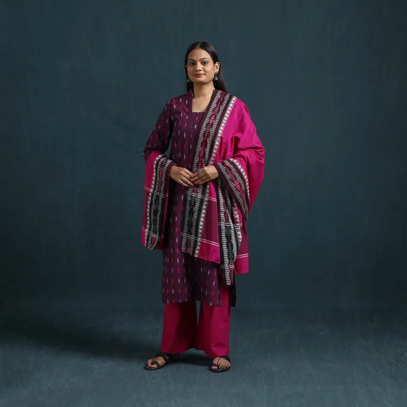 Purple - Sambalpuri Ikat Pure Cotton Suit Set with Dupatta for women 03 made by Itokri