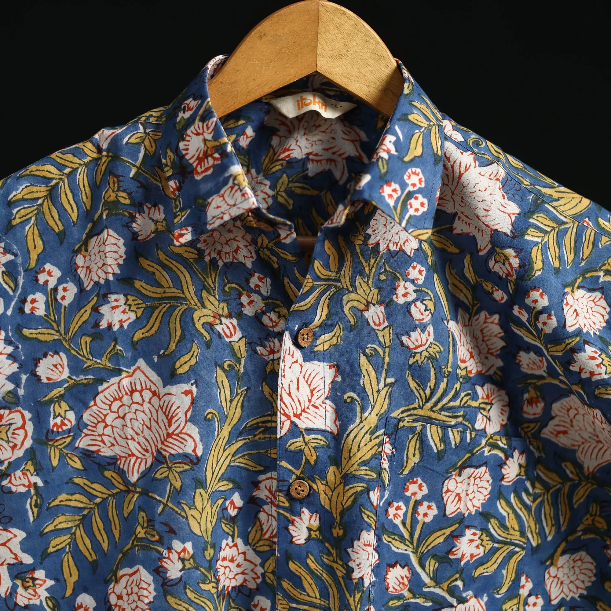 Men Cotton Sanganeri Hand Block Print Half Sleeve Shirt 16 sold by Itokri product image thumbnail 3