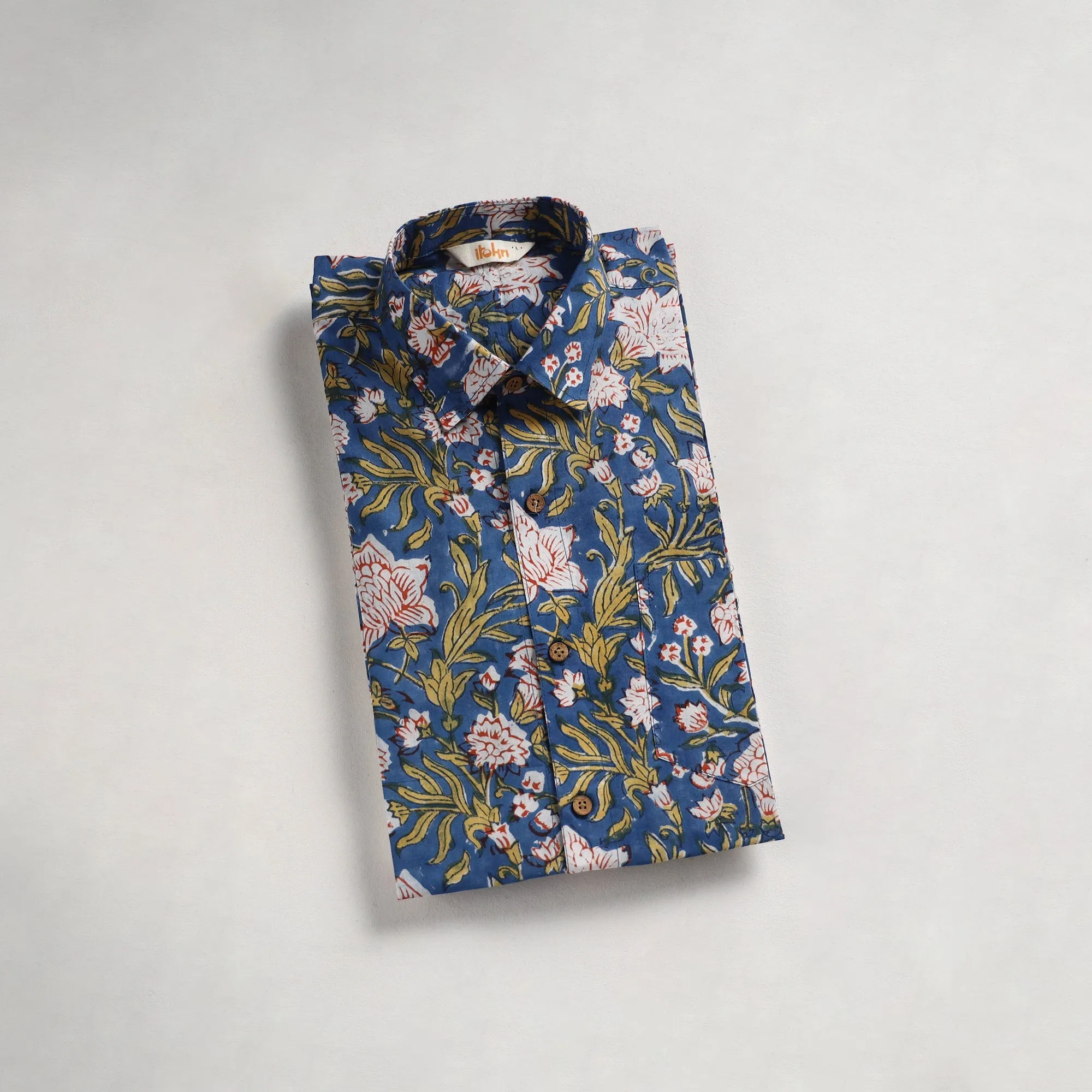 Men Cotton Sanganeri Hand Block Print Half Sleeve Shirt 16 sold by Itokri