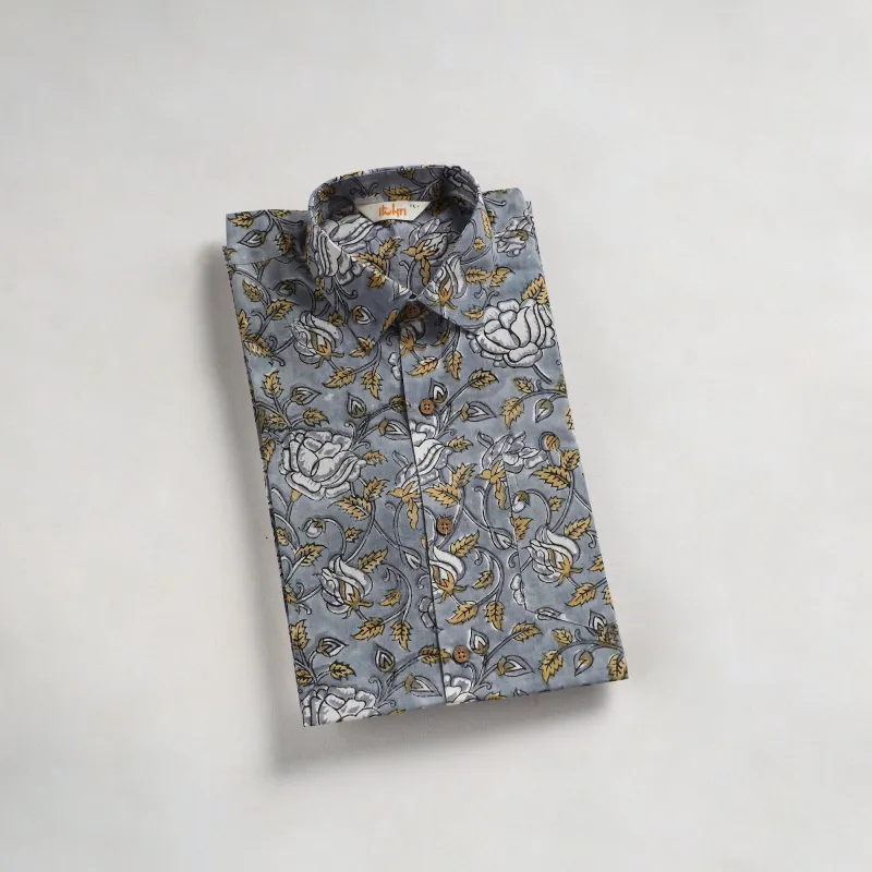 Men Cotton Sanganeri Hand Block Print Half Sleeve Shirt 08 made by Itokri