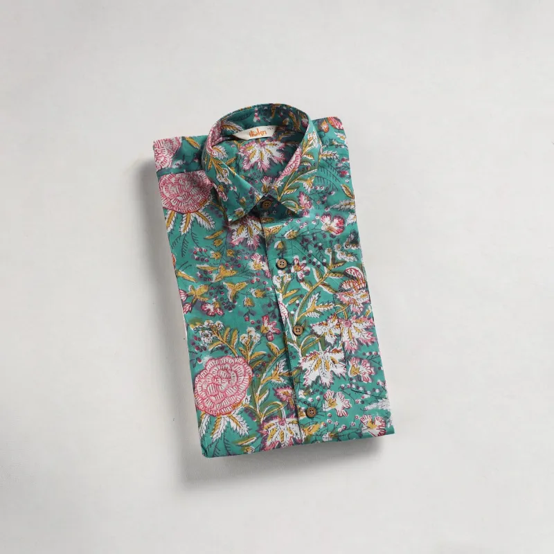 Men Cotton Sanganeri Hand Block Print Half Sleeve Shirt 06 made by Itokri