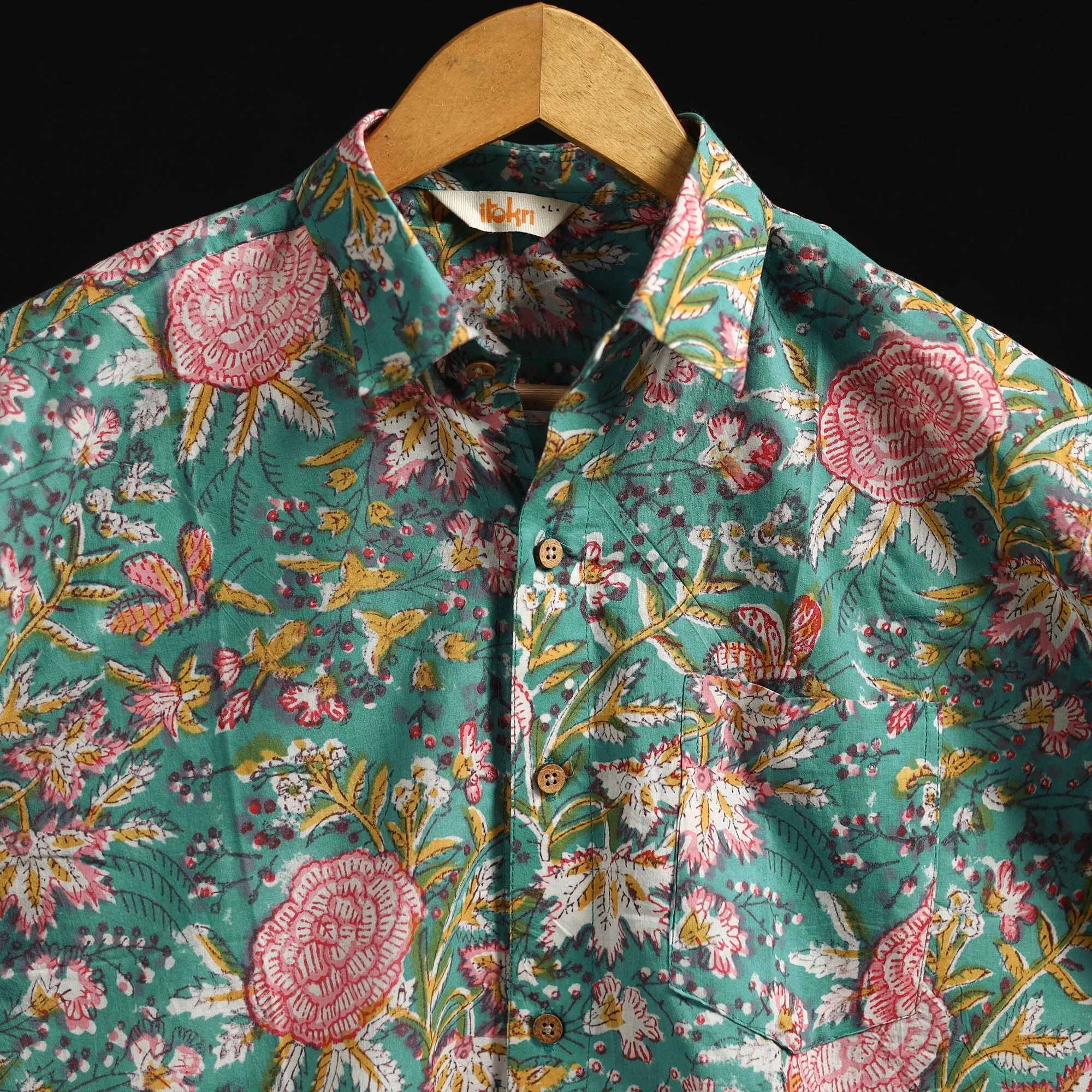 Men Cotton Sanganeri Hand Block Print Half Sleeve Shirt 06 sold by Itokri product image thumbnail 3
