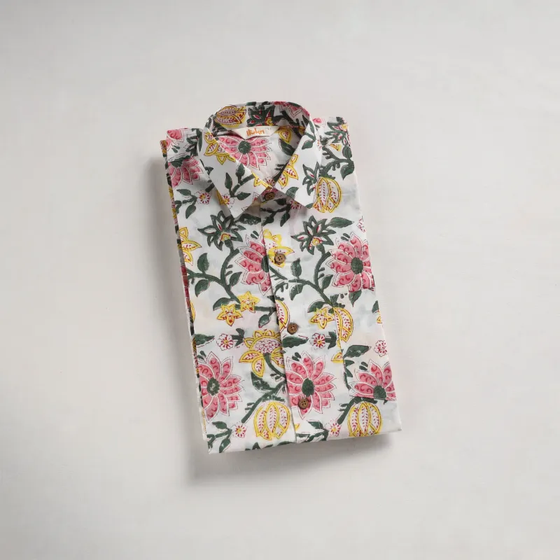 Men Cotton Sanganeri Hand Block Print Half Sleeve Shirt 04 made by Itokri