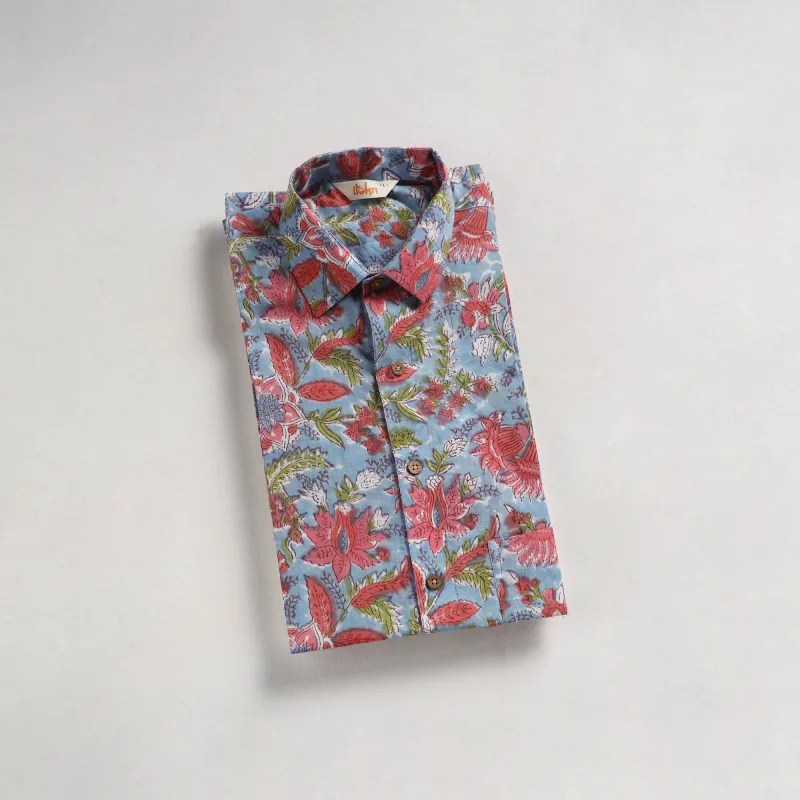 Men Cotton Sanganeri Hand Block Print Half Sleeve Shirt 02 made by Itokri