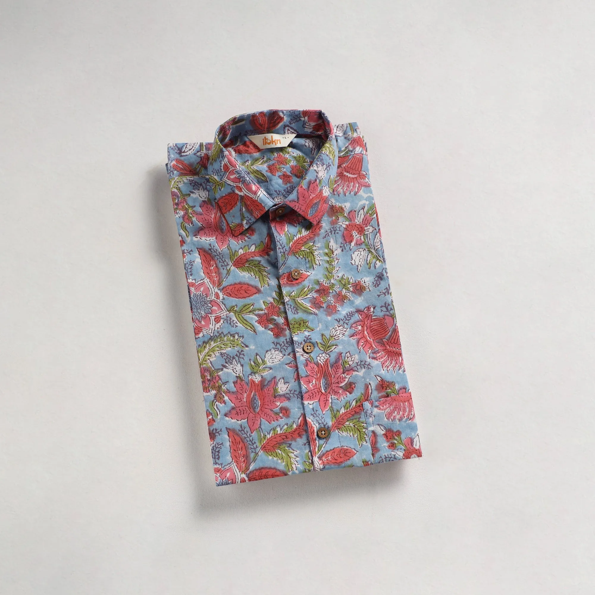 Men Cotton Sanganeri Hand Block Print Half Sleeve Shirt 02 sold by Itokri