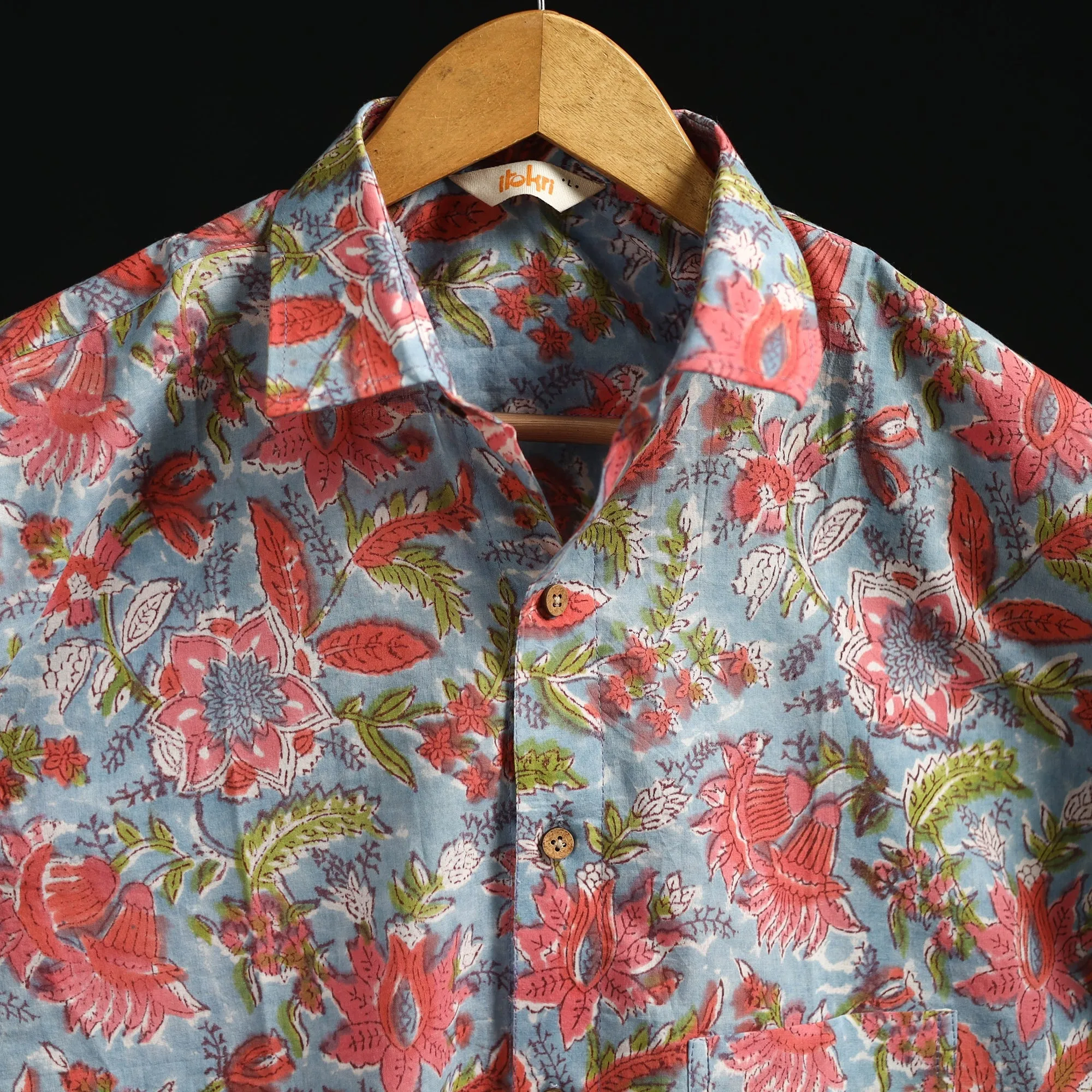 Men Cotton Sanganeri Hand Block Print Half Sleeve Shirt 02 sold by Itokri product image thumbnail 3