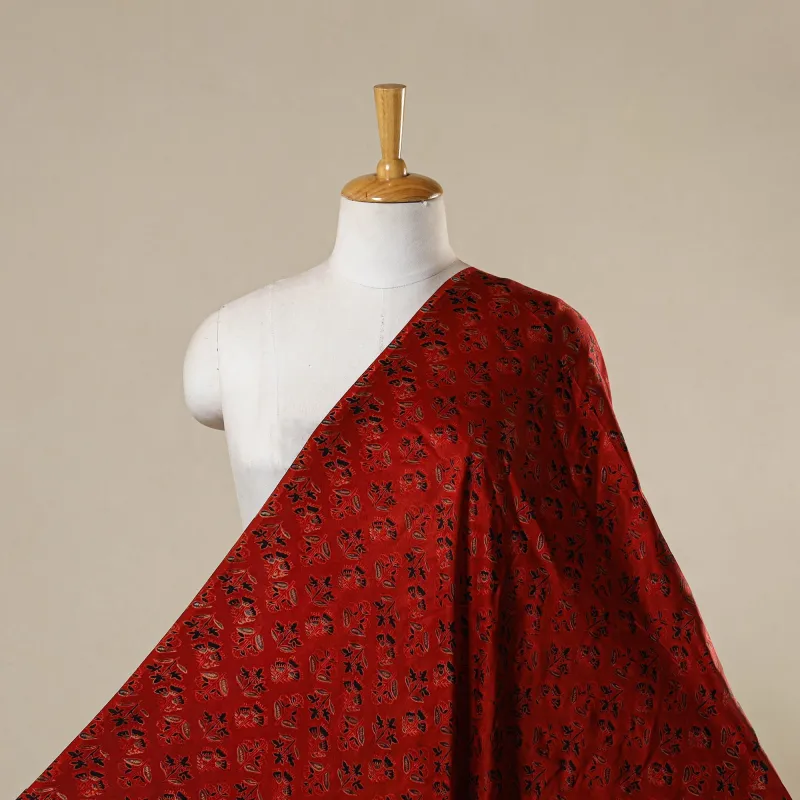 Red - Natural Dyed Bagru Print Modal Silk Fabric 20 made by Itokri