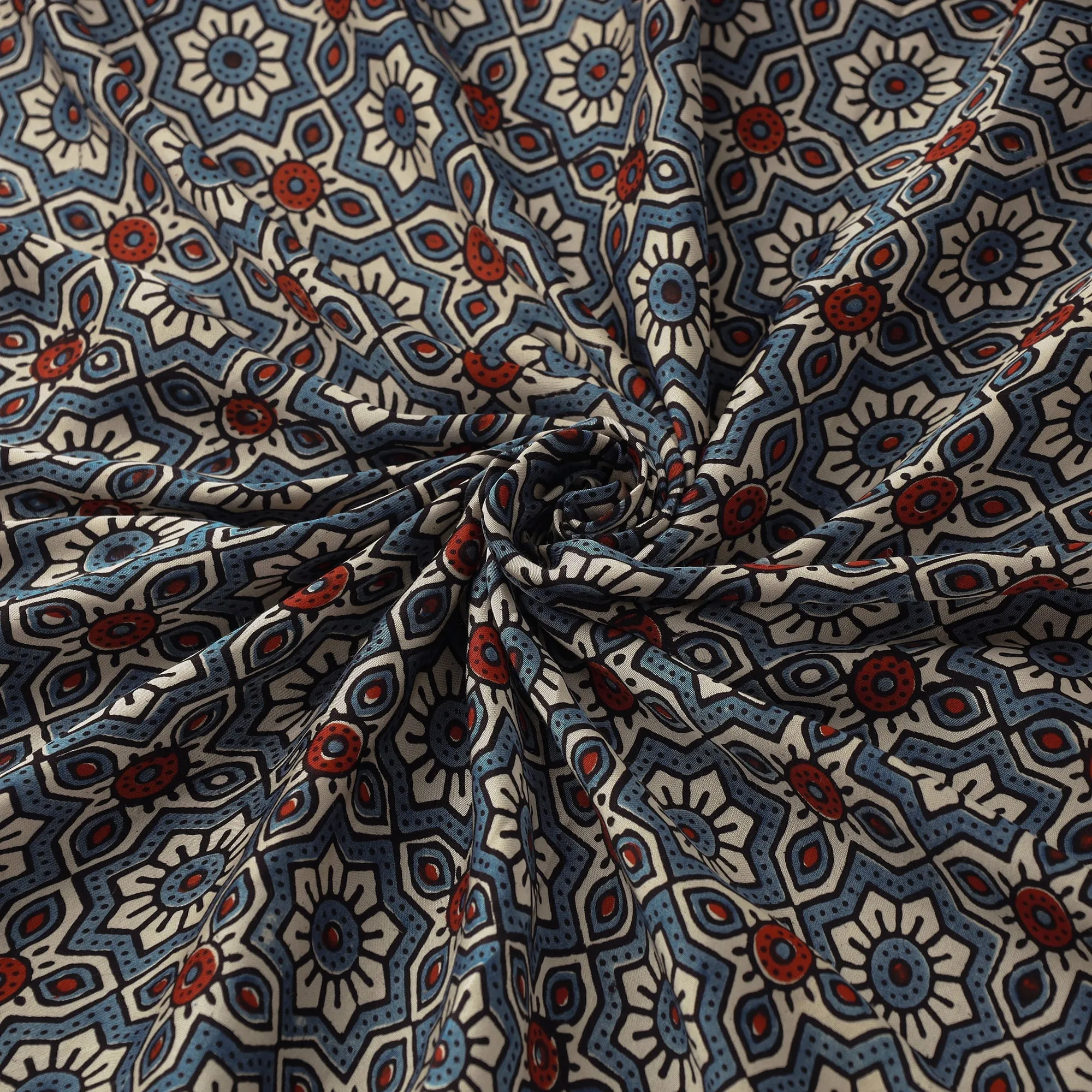 Blue - Natural Dyed Block Print Modal Silk Ajrakh Fabric 23 sold by Itokri product image thumbnail 3
