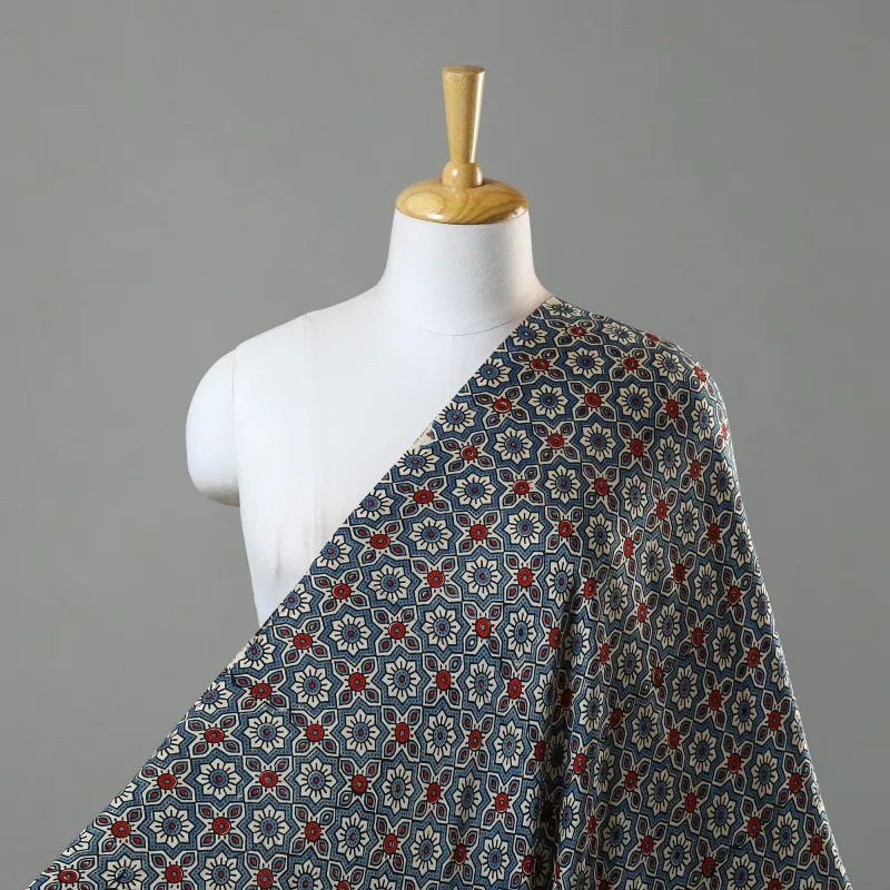 Blue - Natural Dyed Block Print Modal Silk Ajrakh Fabric 23 made by Itokri