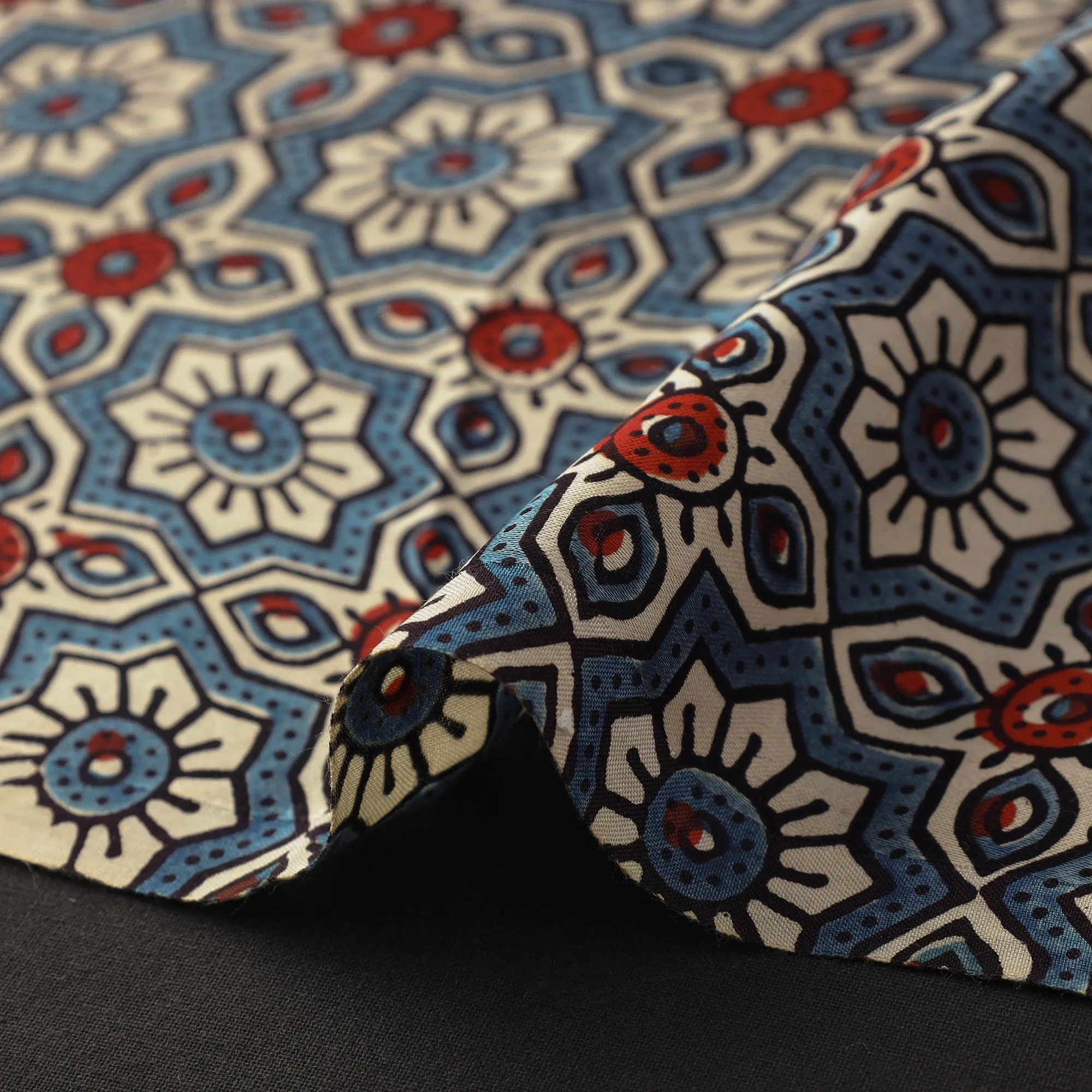 Blue - Natural Dyed Block Print Modal Silk Ajrakh Fabric 23 sold by Itokri product image thumbnail 4