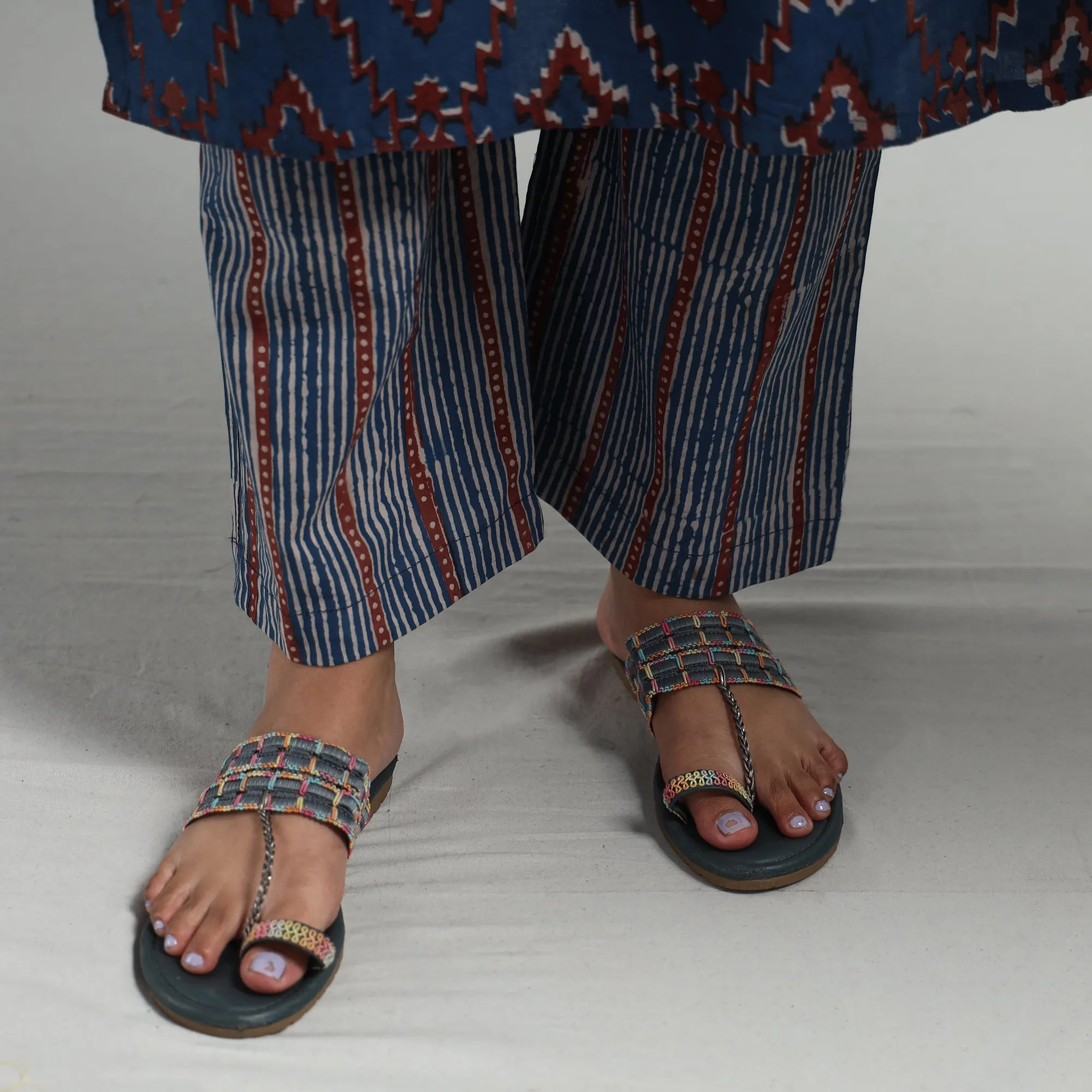 Blue - Indigo - Pipad Block Printed Cotton Kurta with Palazzo & Dupatta Set sold by Itokri product image thumbnail 5