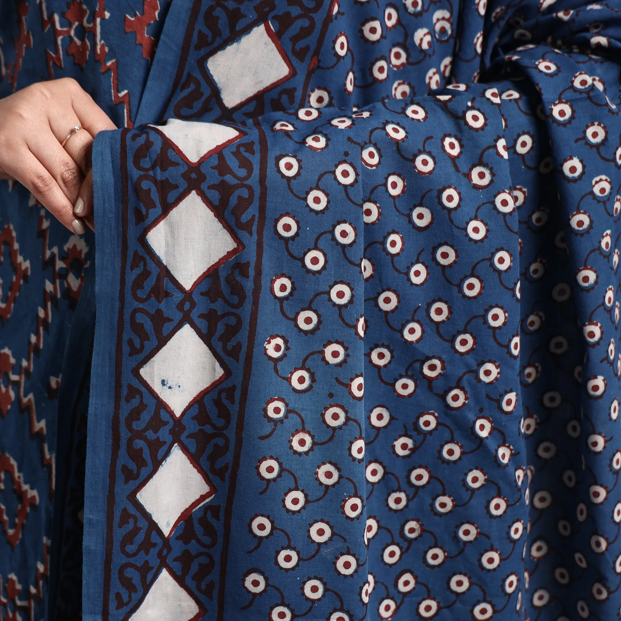 Blue - Indigo - Pipad Block Printed Cotton Kurta with Palazzo & Dupatta Set sold by Itokri product image thumbnail 4