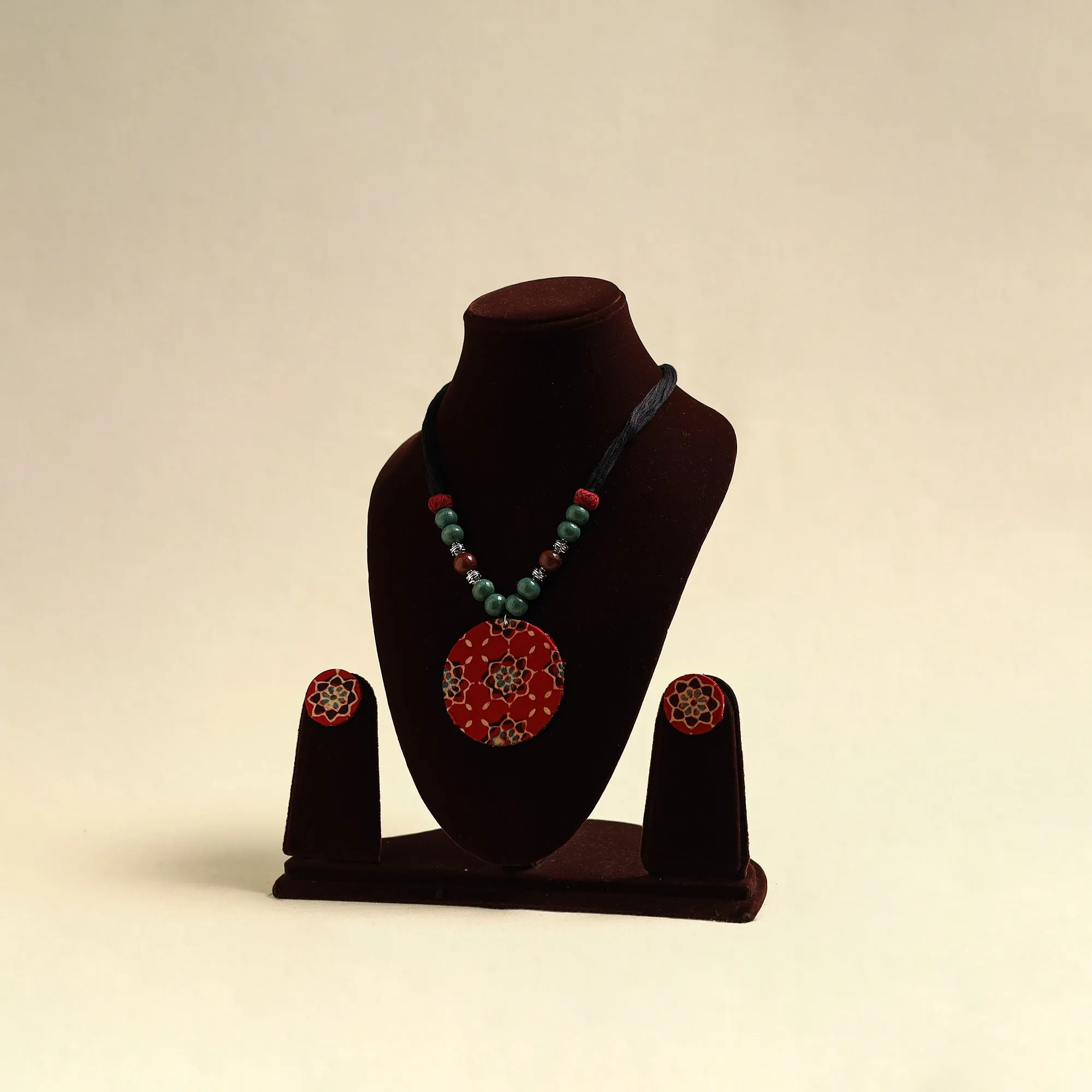 Handcrafted Wooden Beads Fabart Necklace Set 22 sold by Itokri