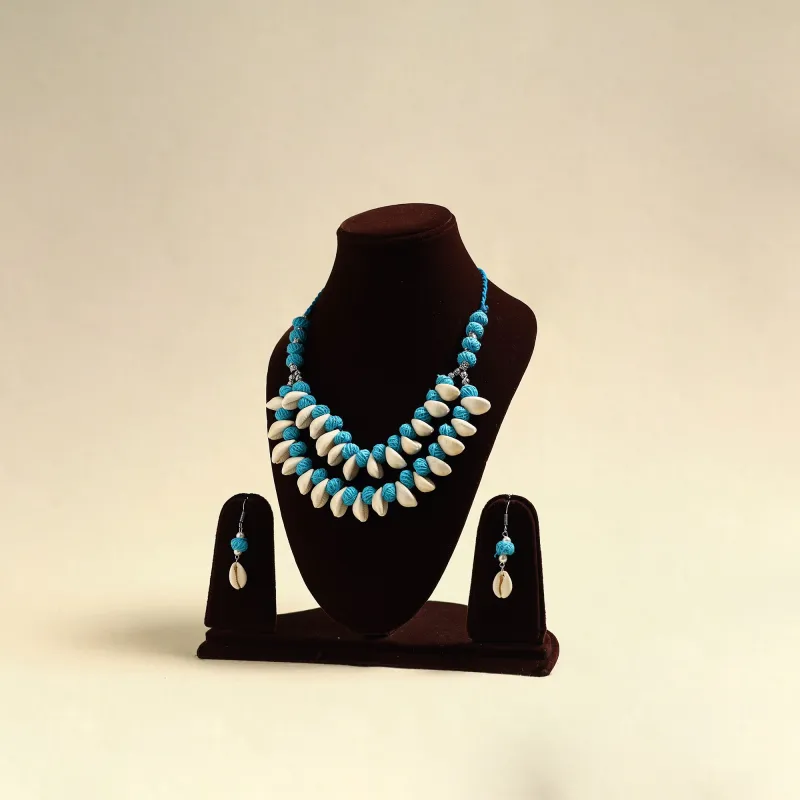 Handcrafted Thread Beads Shell Work Double Layered Necklace Set 21 made by Itokri