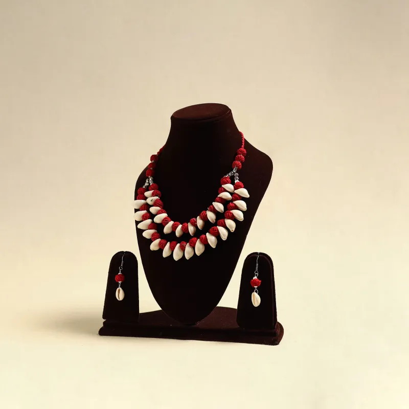 Handcrafted Thread Beads Shell Work Double Layered Necklace Set 19 made by Itokri