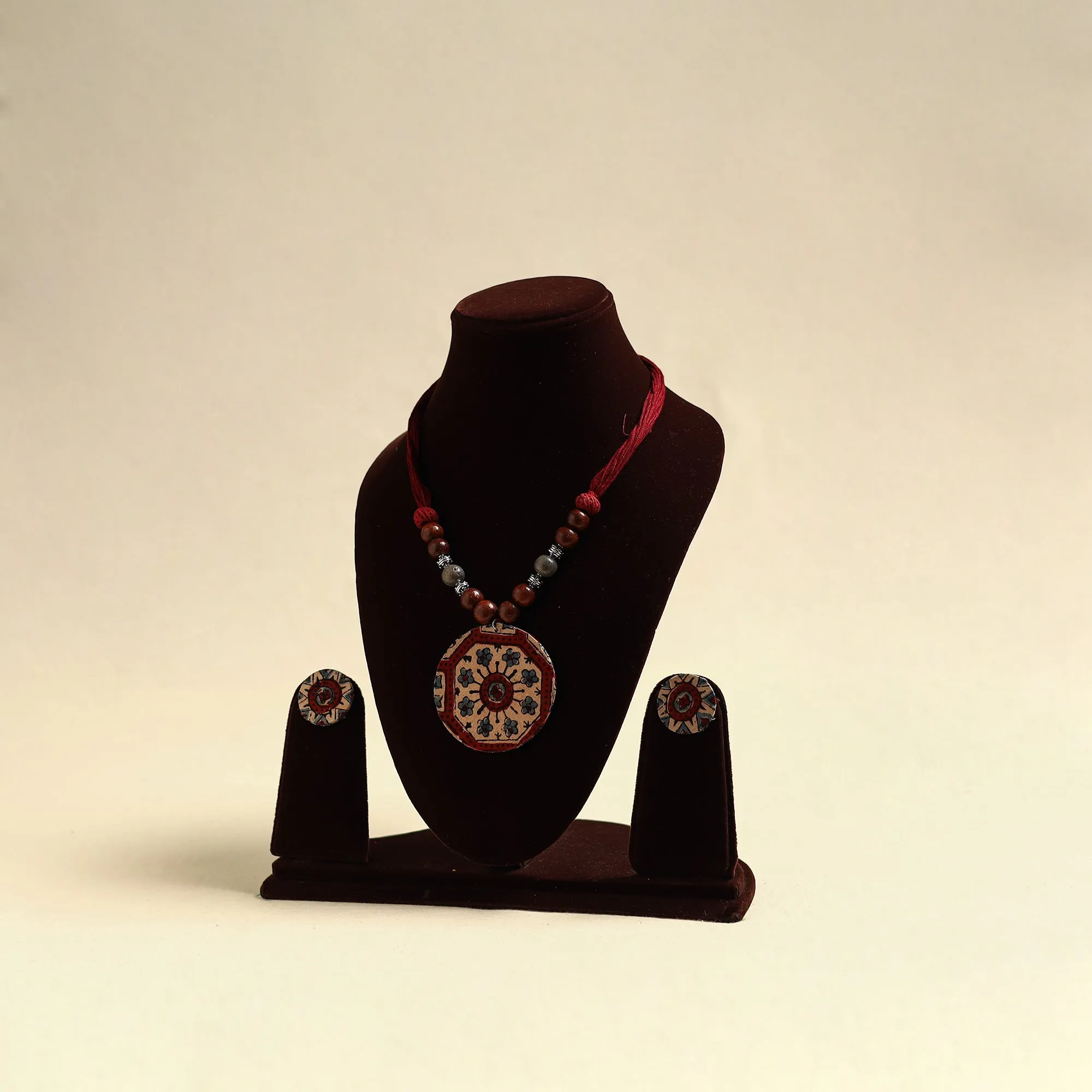 Handcrafted Wooden Beads Fabart Necklace Set 31 sold by Itokri