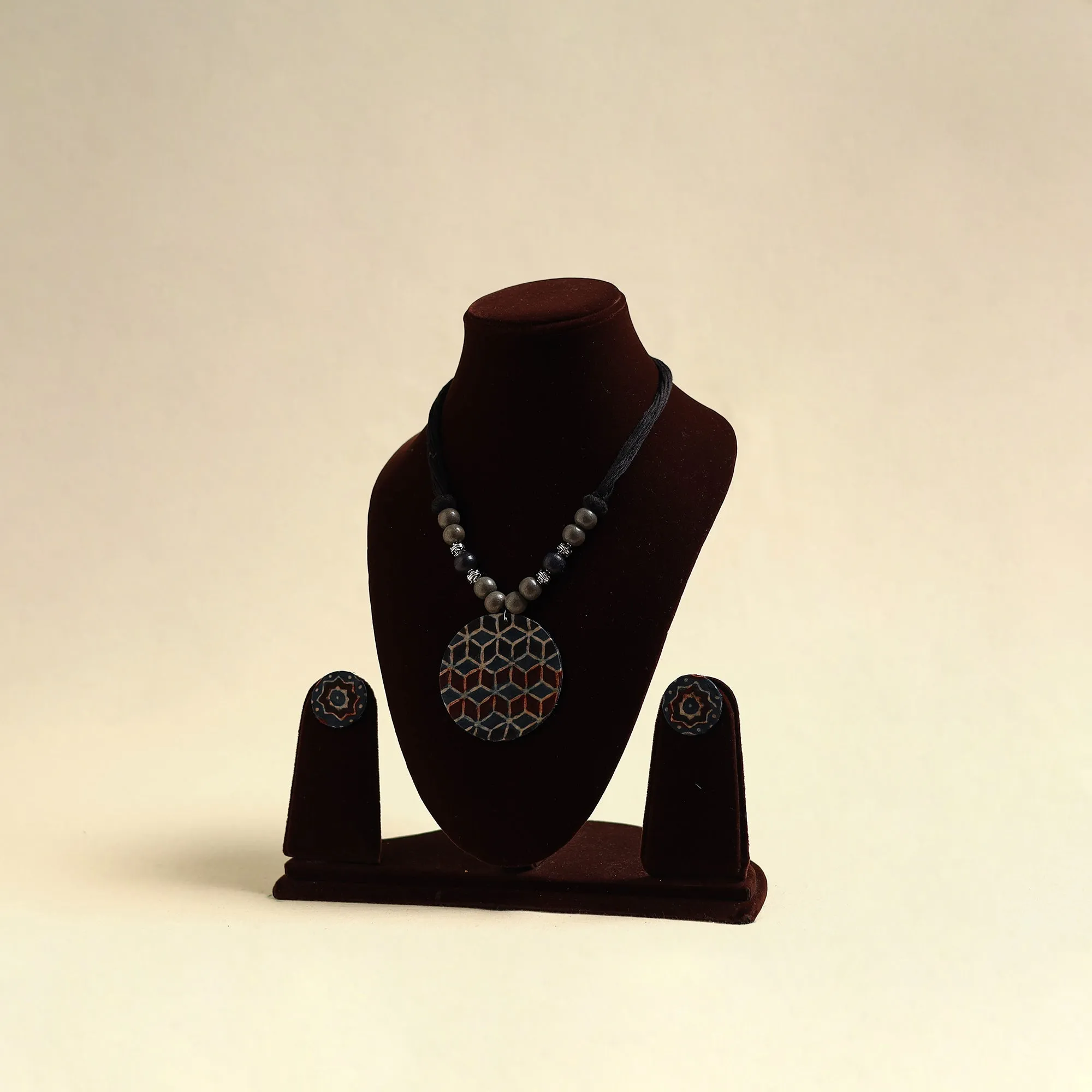 Handcrafted Wooden Beads Fabart Necklace Set 46 sold by Itokri
