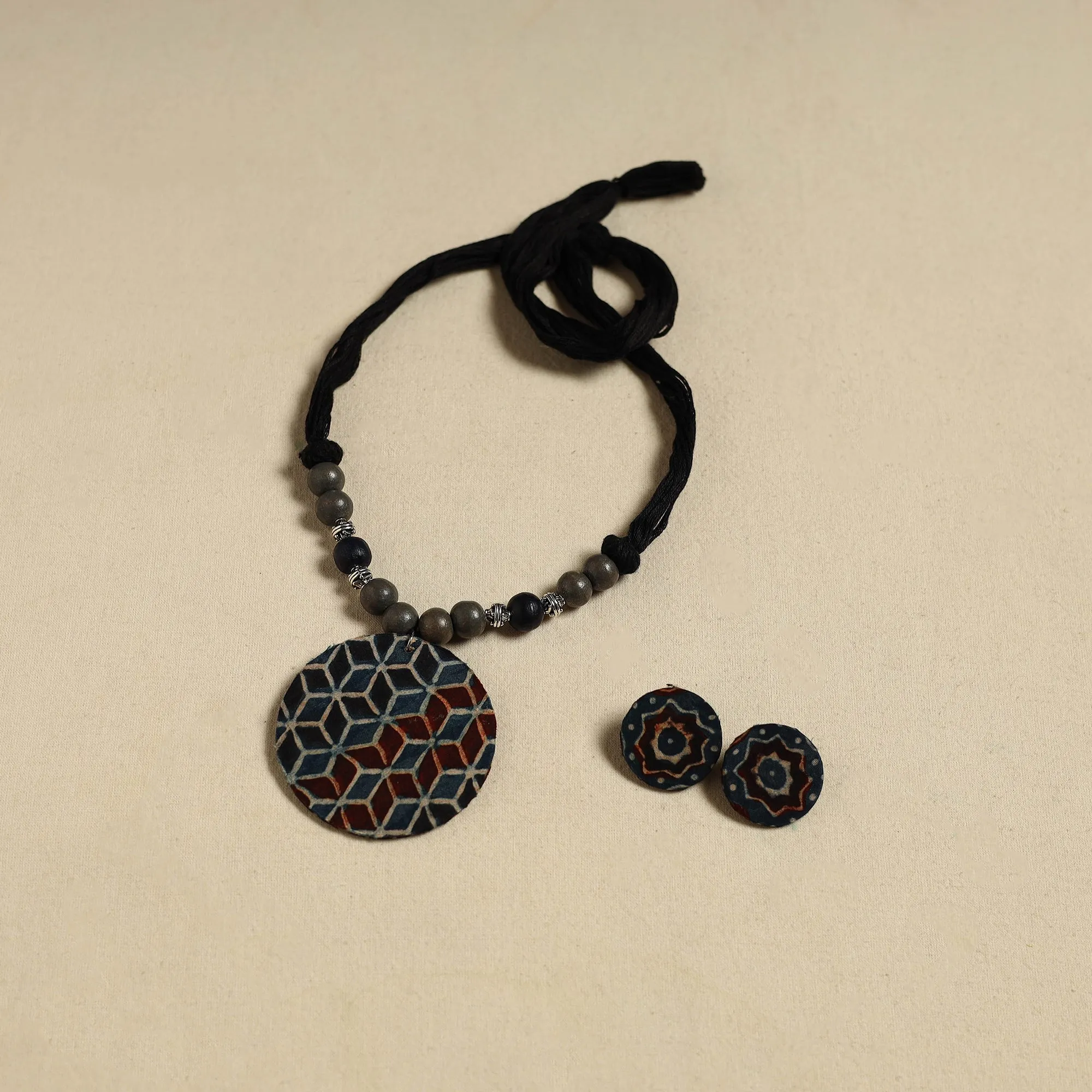 Handcrafted Wooden Beads Fabart Necklace Set 46 sold by Itokri product image thumbnail 2