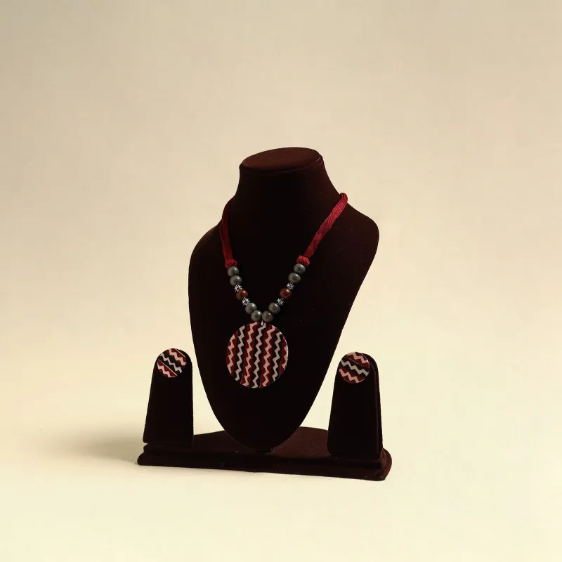 Handcrafted Wooden Beads Fabart Necklace Set 45 made by Itokri