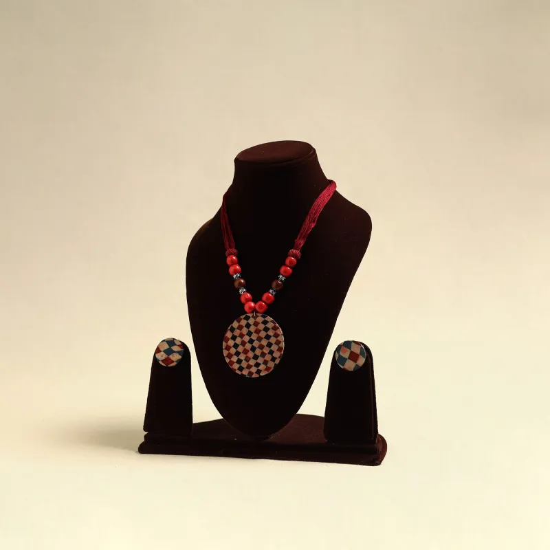 Handcrafted Wooden Beads Fabart Necklace Set 44 made by Itokri