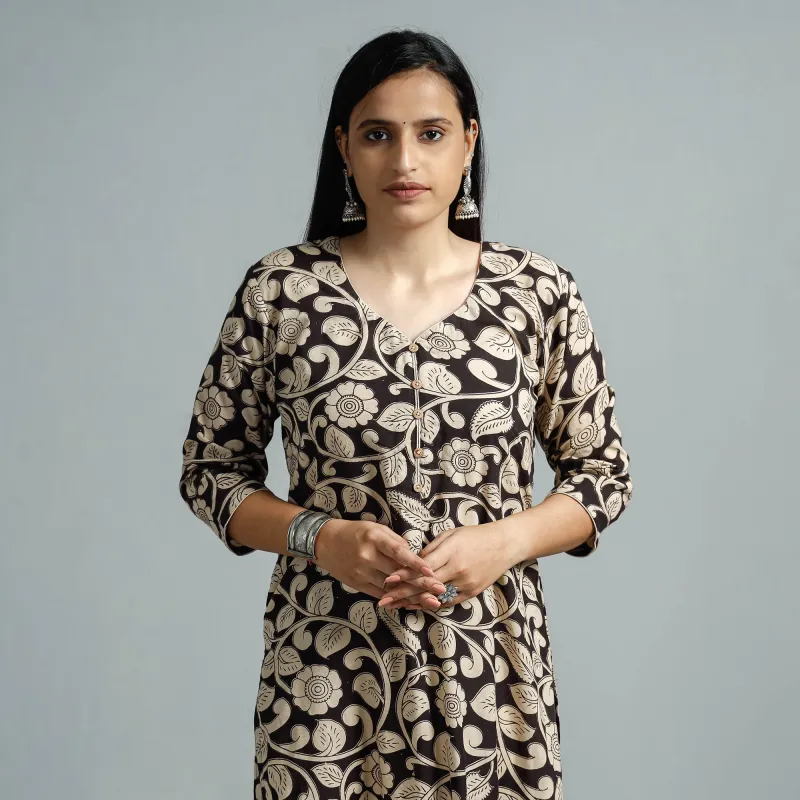 Beige - Kalamkari Printed Cotton Straight Kurta made by Itokri