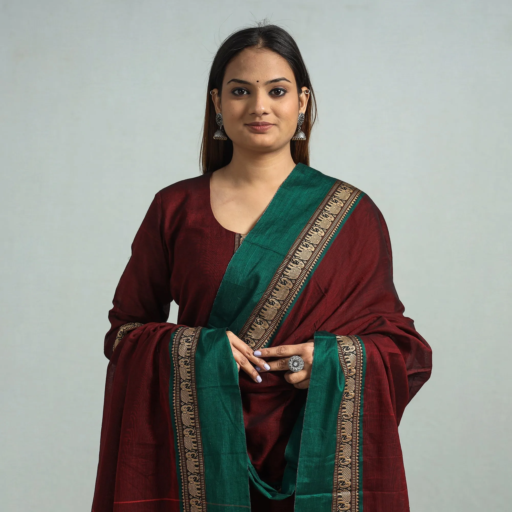 Maroon - Dharwad Cotton Kurta with Palazzo & Dupatta Set sold by Itokri product image thumbnail 3