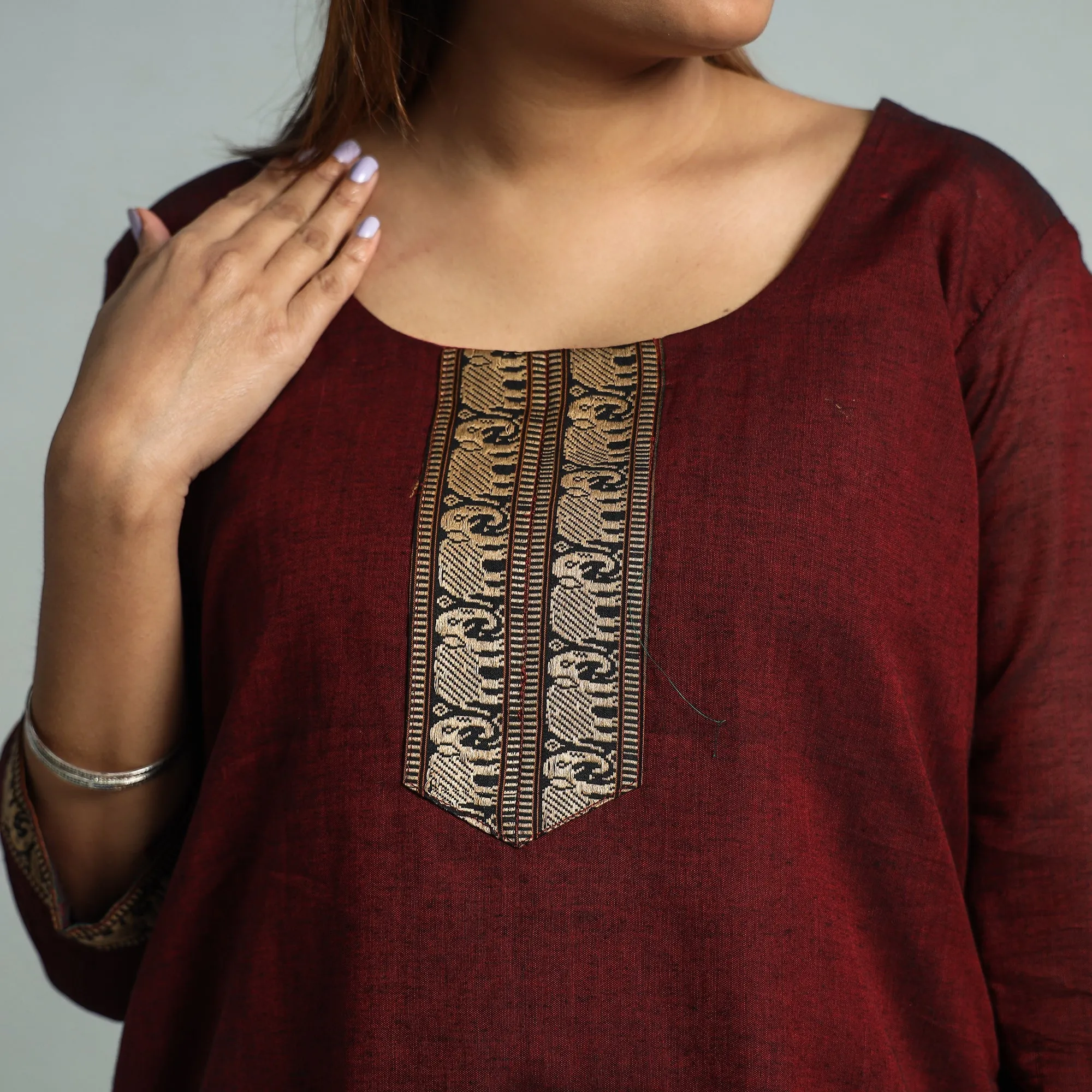 Maroon - Dharwad Cotton Kurta with Palazzo & Dupatta Set sold by Itokri product image thumbnail 5