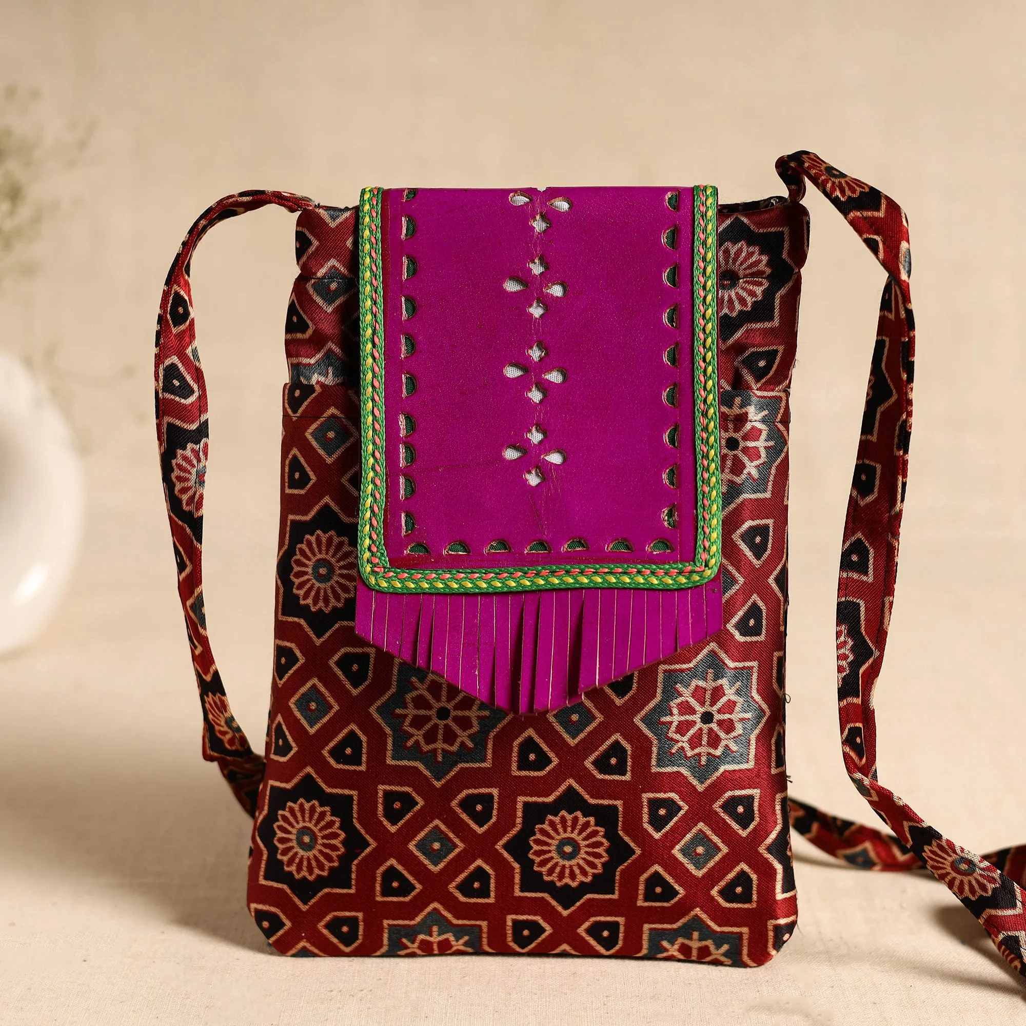 Traditional Kutch Mashru Silk Leather Flap Sling Bag 63 sold by Itokri product image thumbnail 3