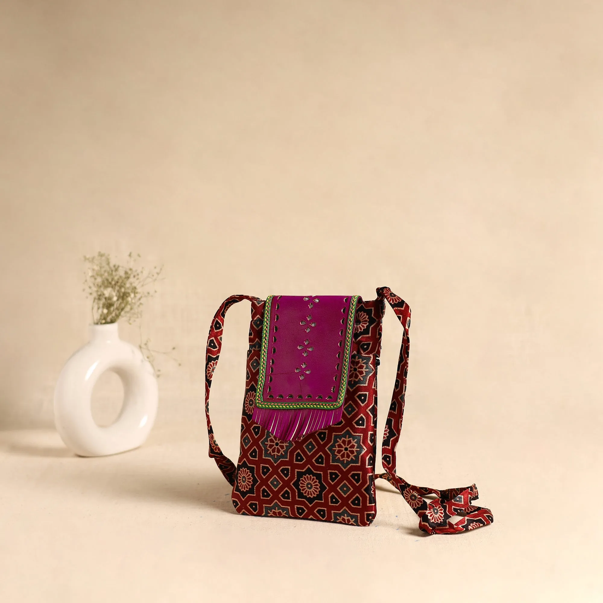 Traditional Kutch Mashru Silk Leather Flap Sling Bag 63 sold by Itokri product image thumbnail 2