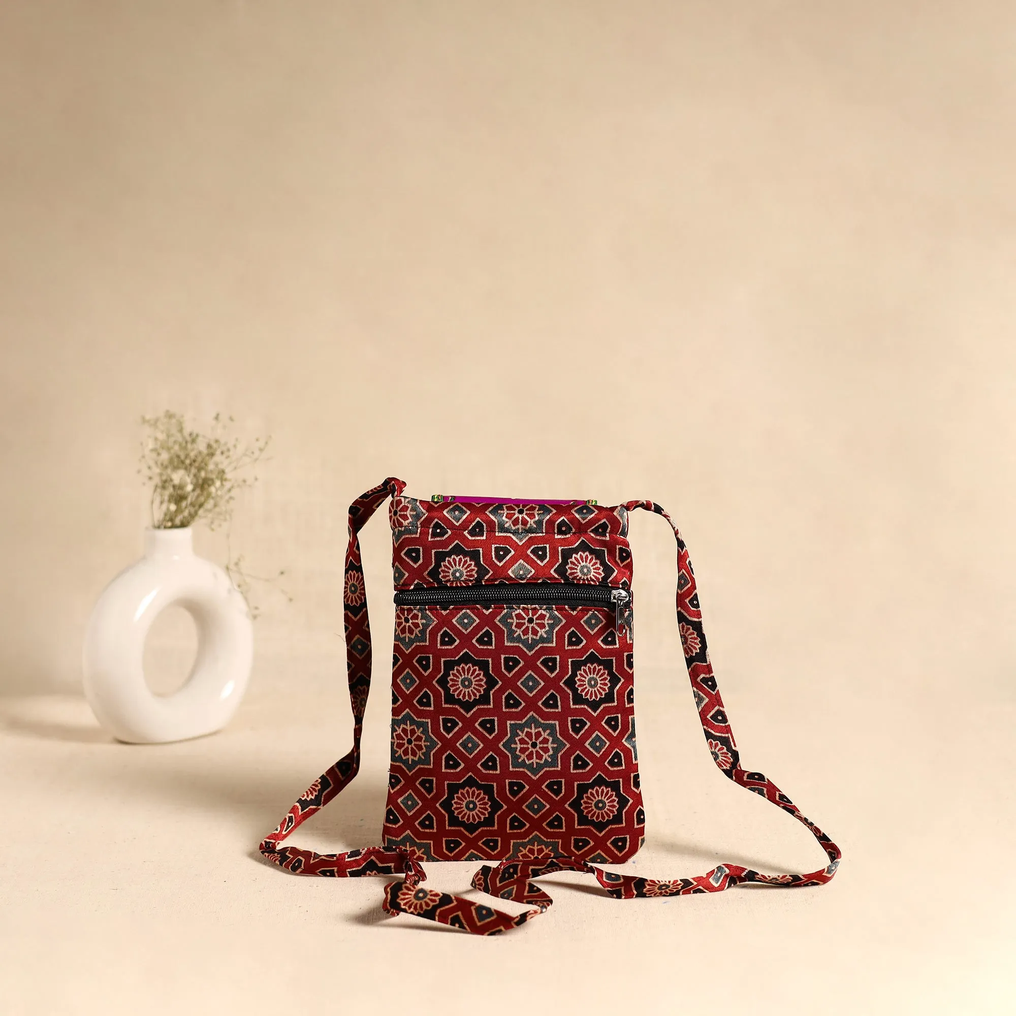 Traditional Kutch Mashru Silk Leather Flap Sling Bag 63 sold by Itokri product image thumbnail 4