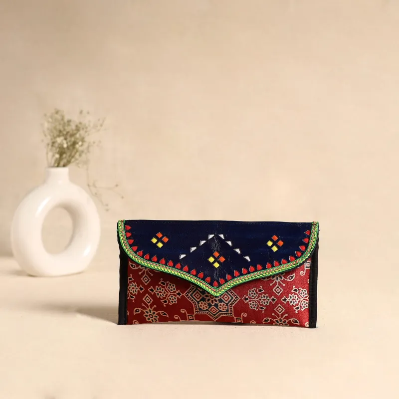 Traditional Kutch Mashru Silk Leather Flap Clutch / Wallet 105 made by Itokri