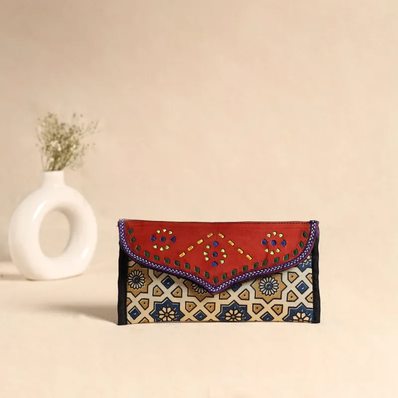 Traditional Kutch Mashru Silk Leather Flap Clutch / Wallet 100 made by Itokri