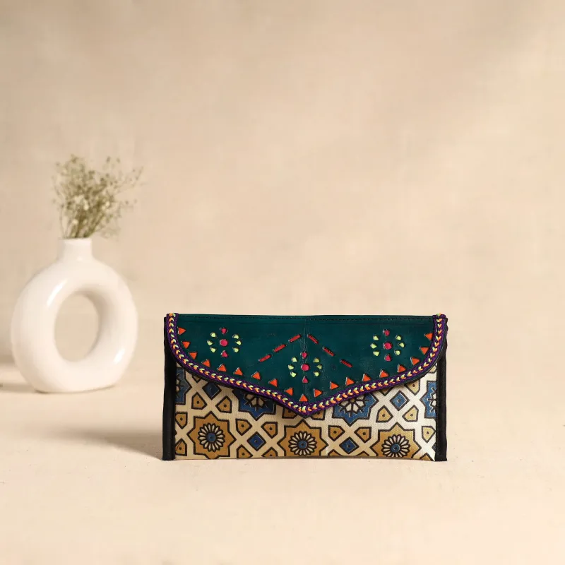 Traditional Kutch Mashru Silk Leather Flap Clutch / Wallet 97 made by Itokri