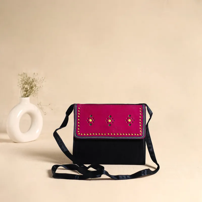 Traditional Kutch Mashru Silk Leather Flap Sling Bag 14 made by Itokri