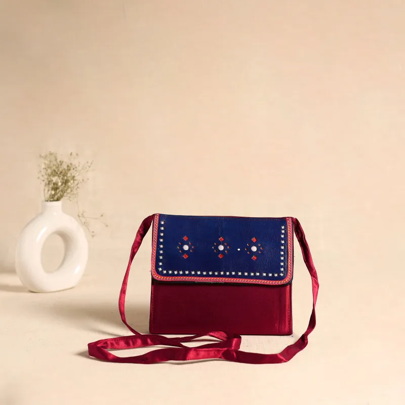Traditional Kutch Mashru Silk Leather Flap Sling Bag 15 made by Itokri