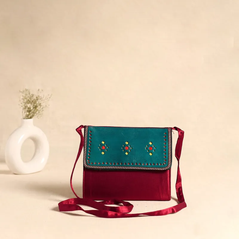 Traditional Kutch Mashru Silk Leather Flap Sling Bag 11 made by Itokri