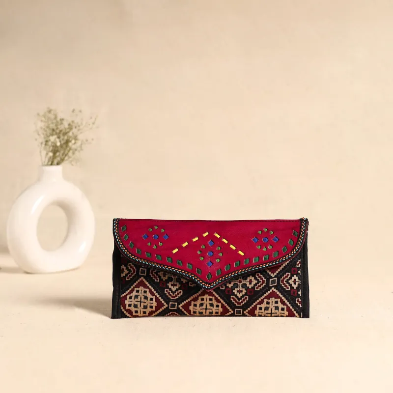 Traditional Kutch Mashru Silk Leather Flap Clutch / Wallet 96 made by Itokri
