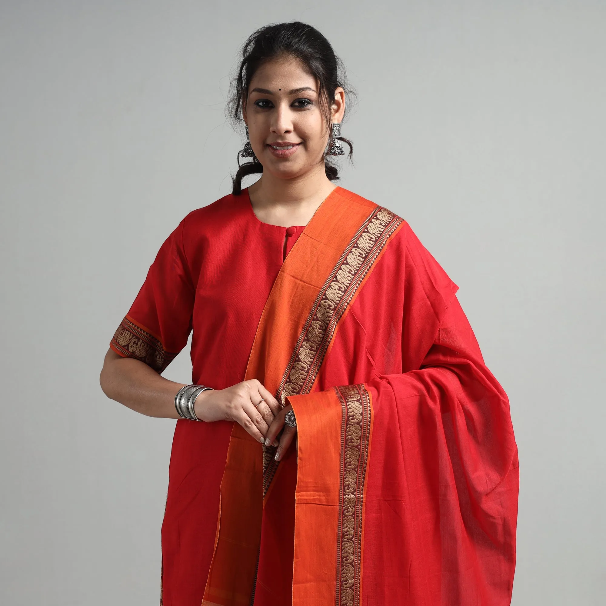 Red - Dharwad Cotton Kurta with Palazzo & Dupatta Set sold by Itokri product image thumbnail 3