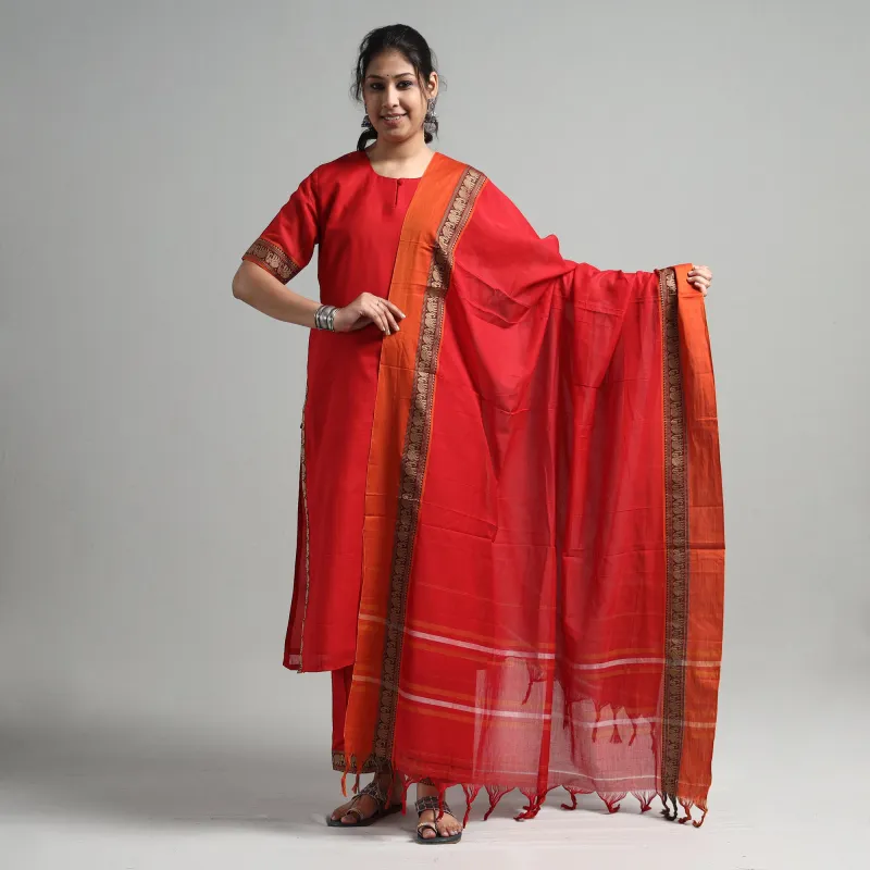 Red - Dharwad Cotton Kurta with Palazzo & Dupatta Set made by Itokri