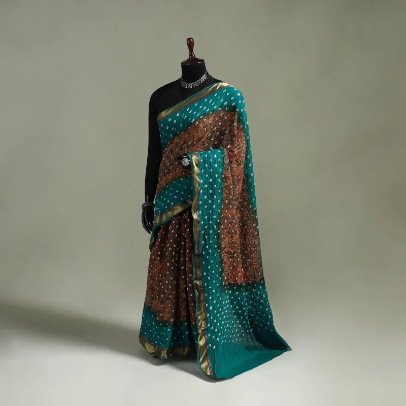 Kutch Tie-Dye Shibori Bandhani Cotton Saree with Blouse Piece 28 made by Itokri