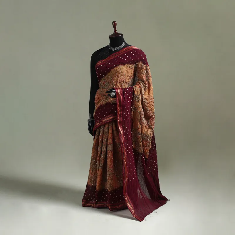 Kutch Tie-Dye Shibori Bandhani Cotton Saree with Blouse Piece 36 made by Itokri