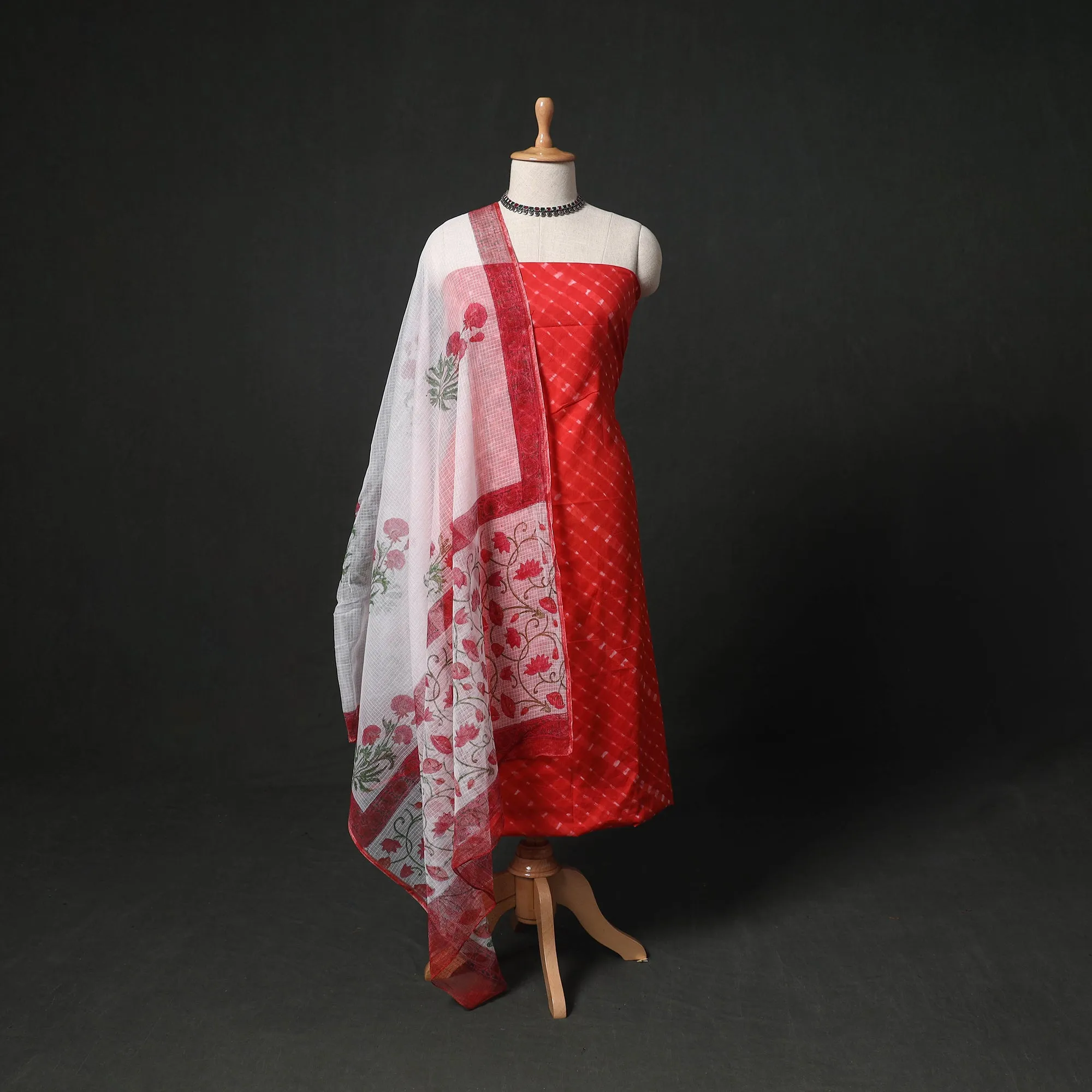 Leheriya Tie-Dye 2pc Cotton Unstitched Dress Material Kurta Set with Earrings 04 sold by Itokri